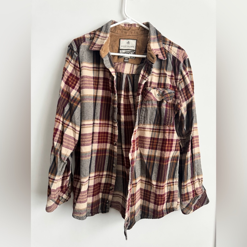 Legendary Whitetails Plaid Flannel Shirt Jacket - Brown, Burgundy & Cream